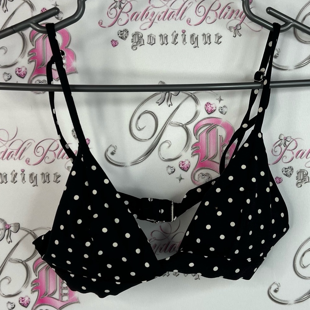 H&M bikini top dotted adjustable straps bralette Black Polka Dot Bralette